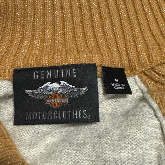 Harley Davidson Size Medium Metallic Gold Applique Mock Neck Ski Sweater - Picture 7 of 8